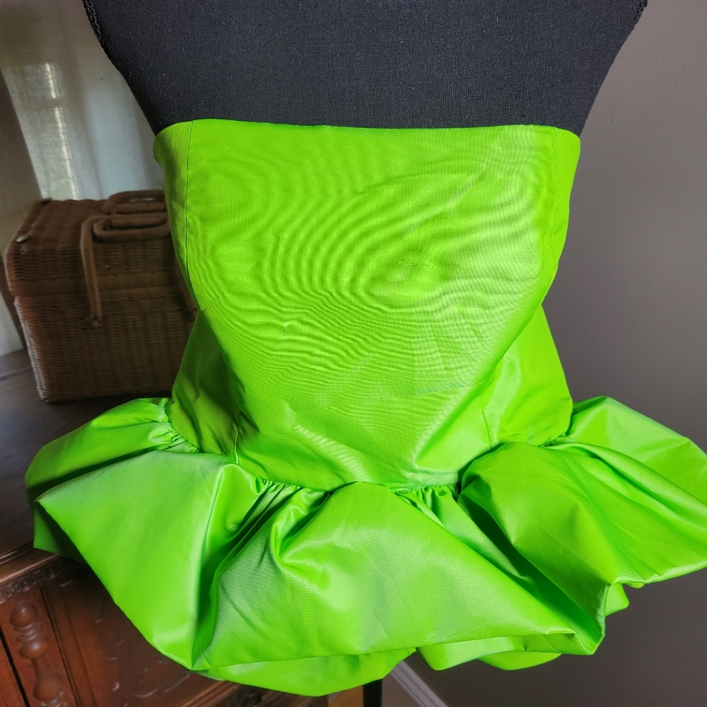 Zara Vibrant Green Strapless Peplum Top
